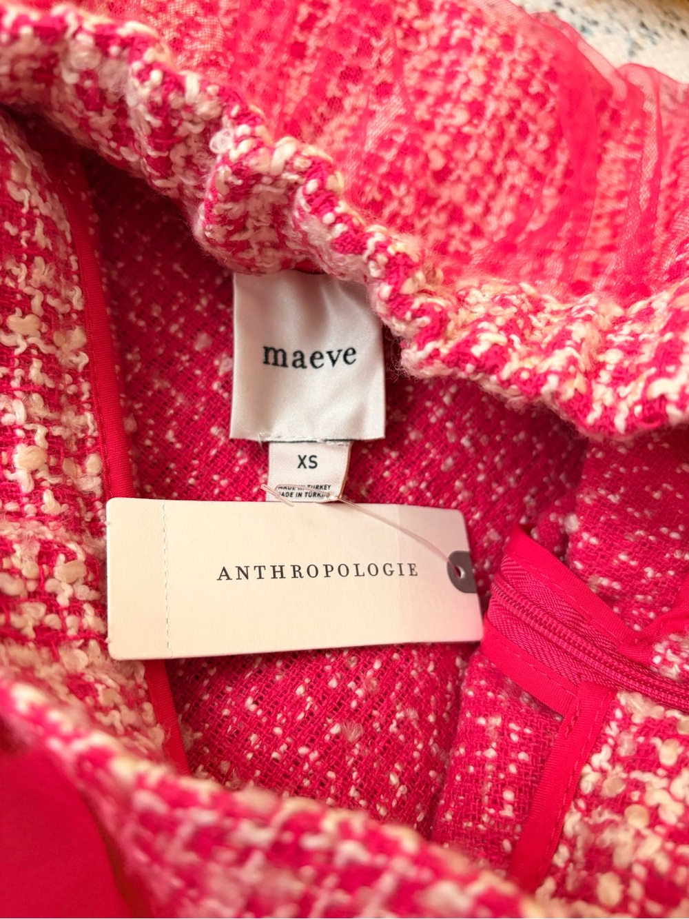 Anthropologie Hot Pink Tweed Mini with Sheer High-Low Tulle Overlay - Picture 4 of 10